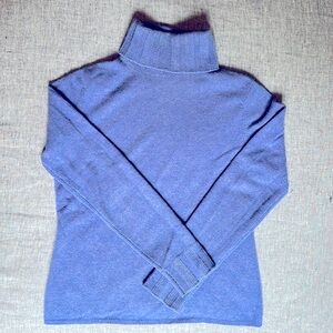 Cozy Geneva Cashmere, Medium Light Blue Turtleneck Sweater.